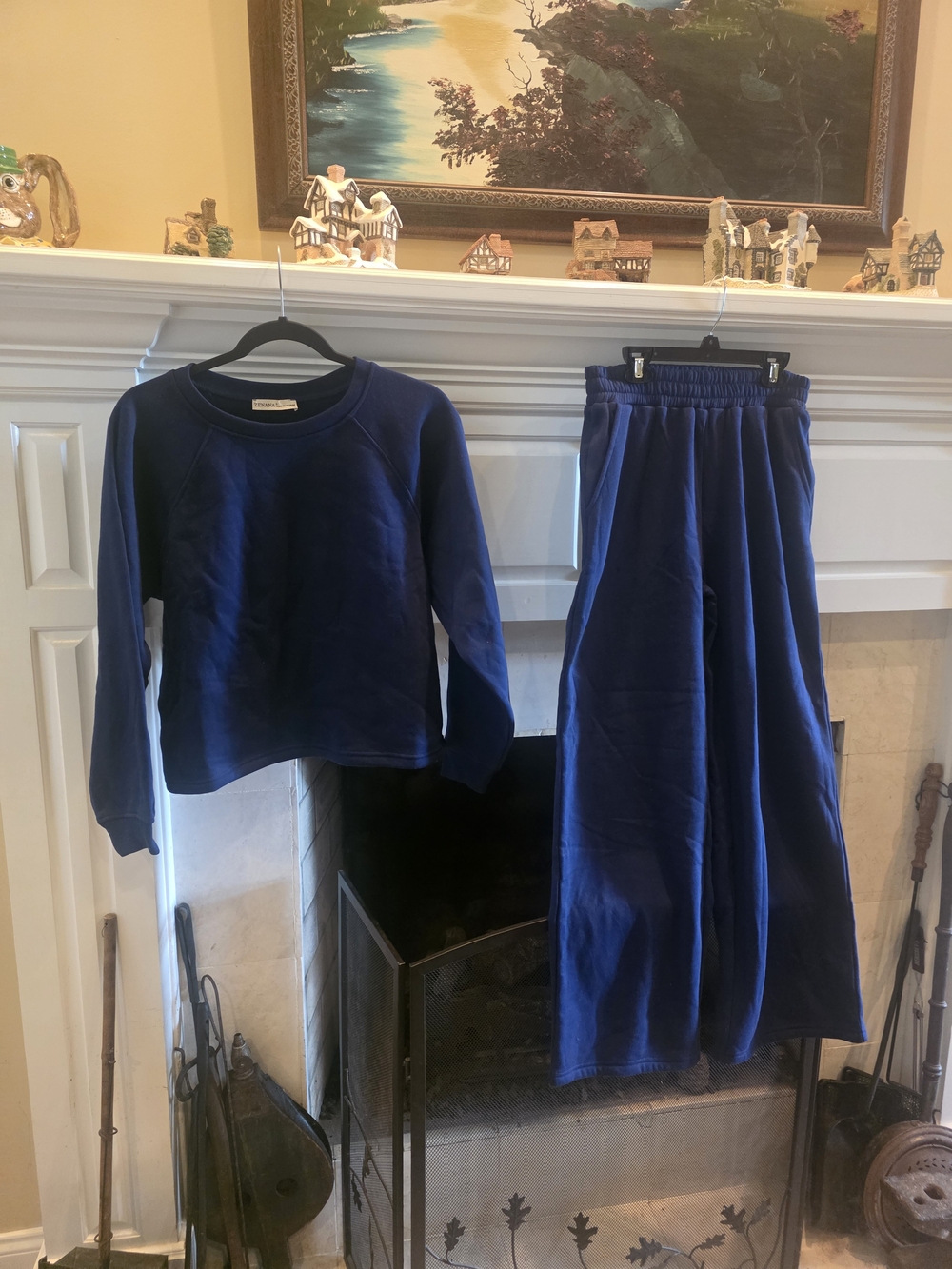 Zenana Outfitters Navy Blue Sweatshirt & Wide Leg Pants Set